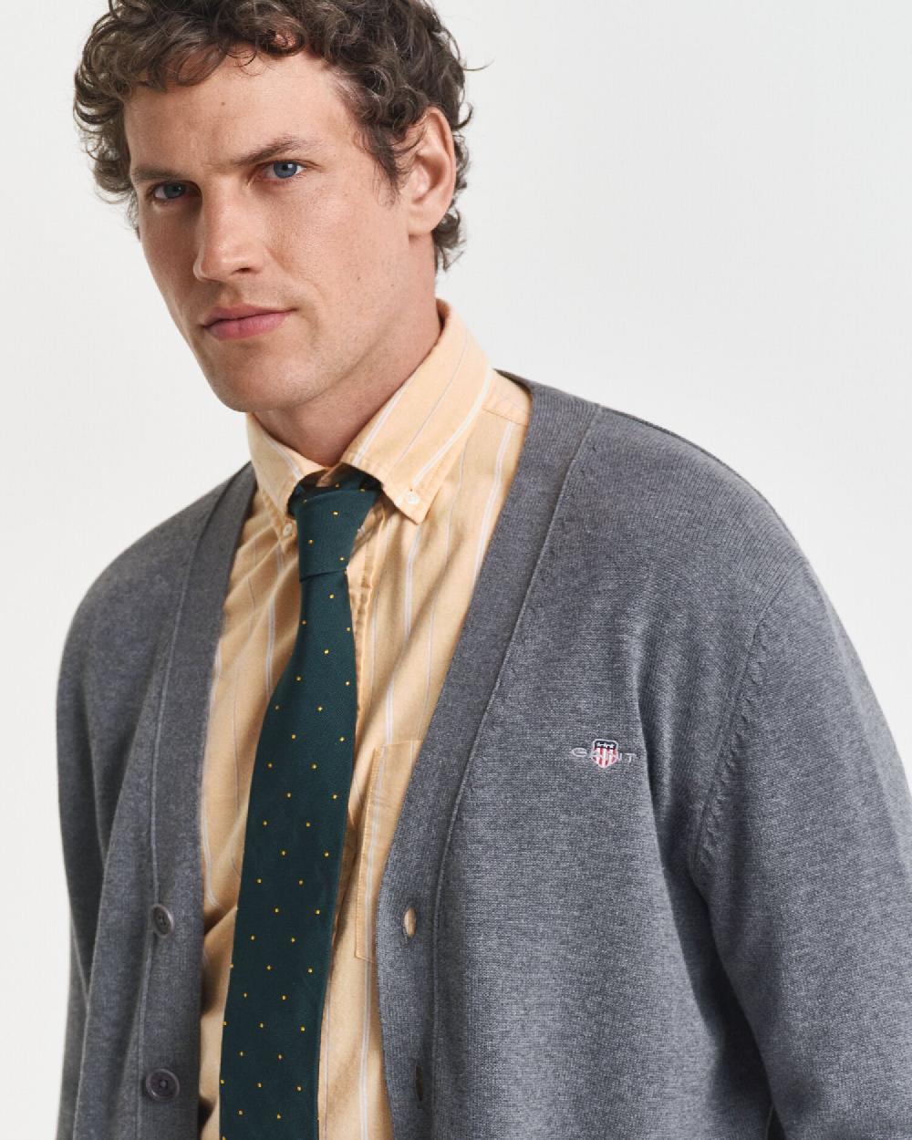 Gant Casual Cotton Cardigan Dark Grey Melange