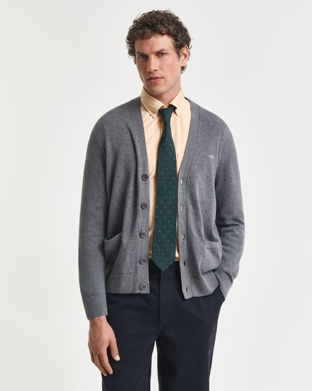 gant Casual Cotton Cardigan dark grey melange