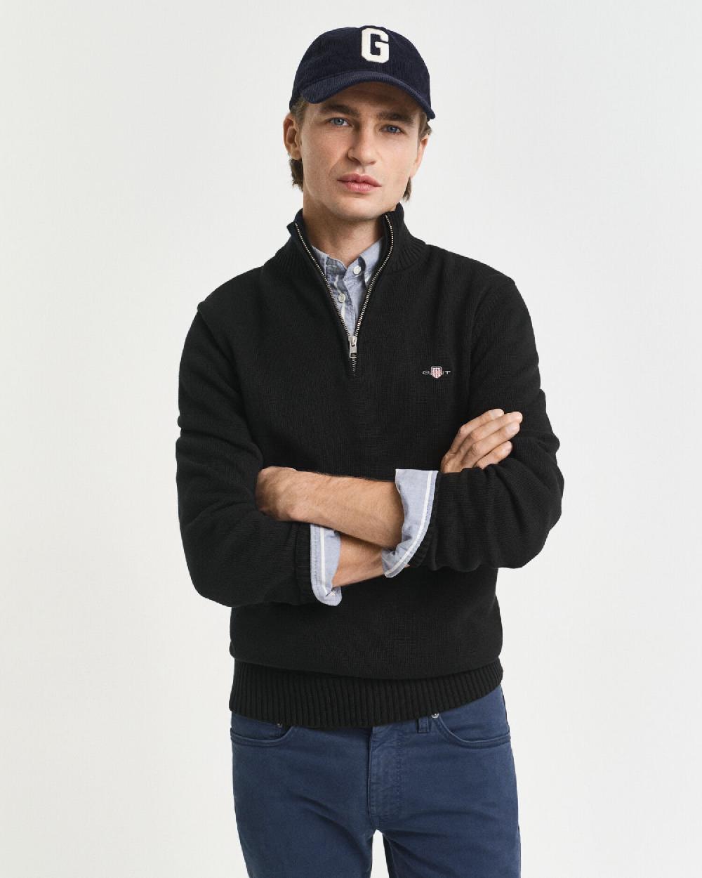 gant Casual Cotton Half-Zip Sweater black