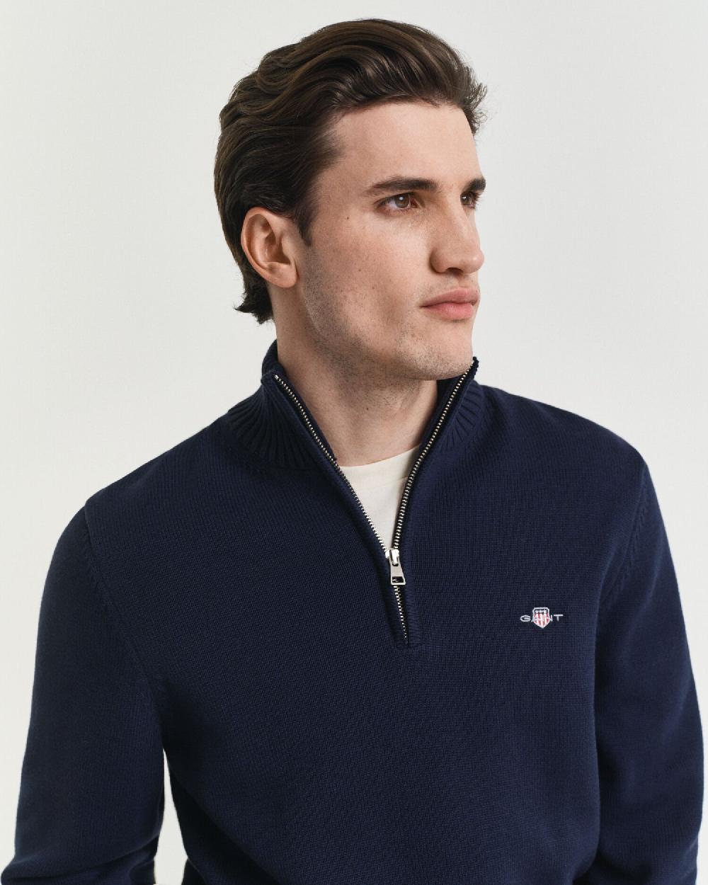 Gant Casual Cotton Half-Zip Sweater Evening Blue