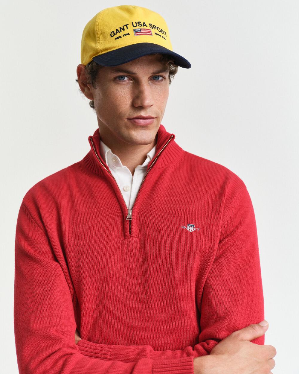 Gant Casual Cotton Half-Zip Sweater Ruby Red