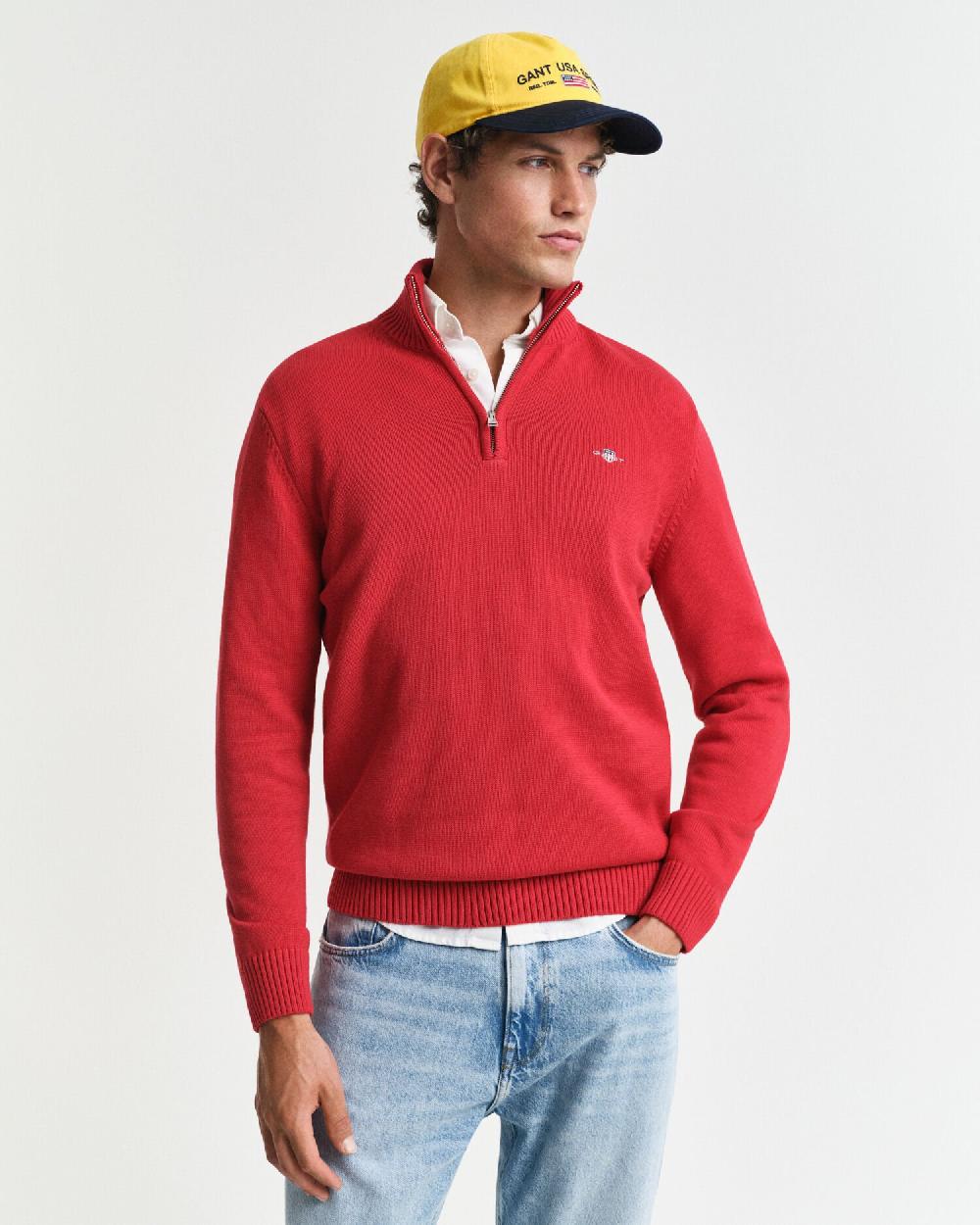 gant Casual Cotton Half-Zip Sweater ruby red