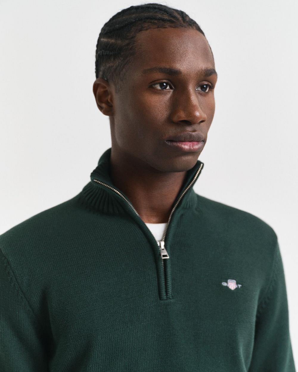 Gant Casual Cotton Half-Zip Sweater Tartan Green