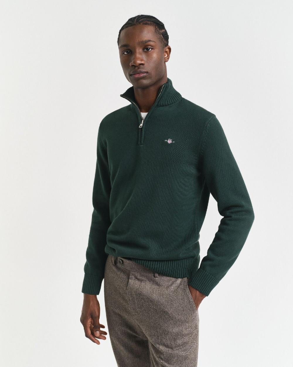 gant Casual Cotton Half-Zip Sweater tartan green