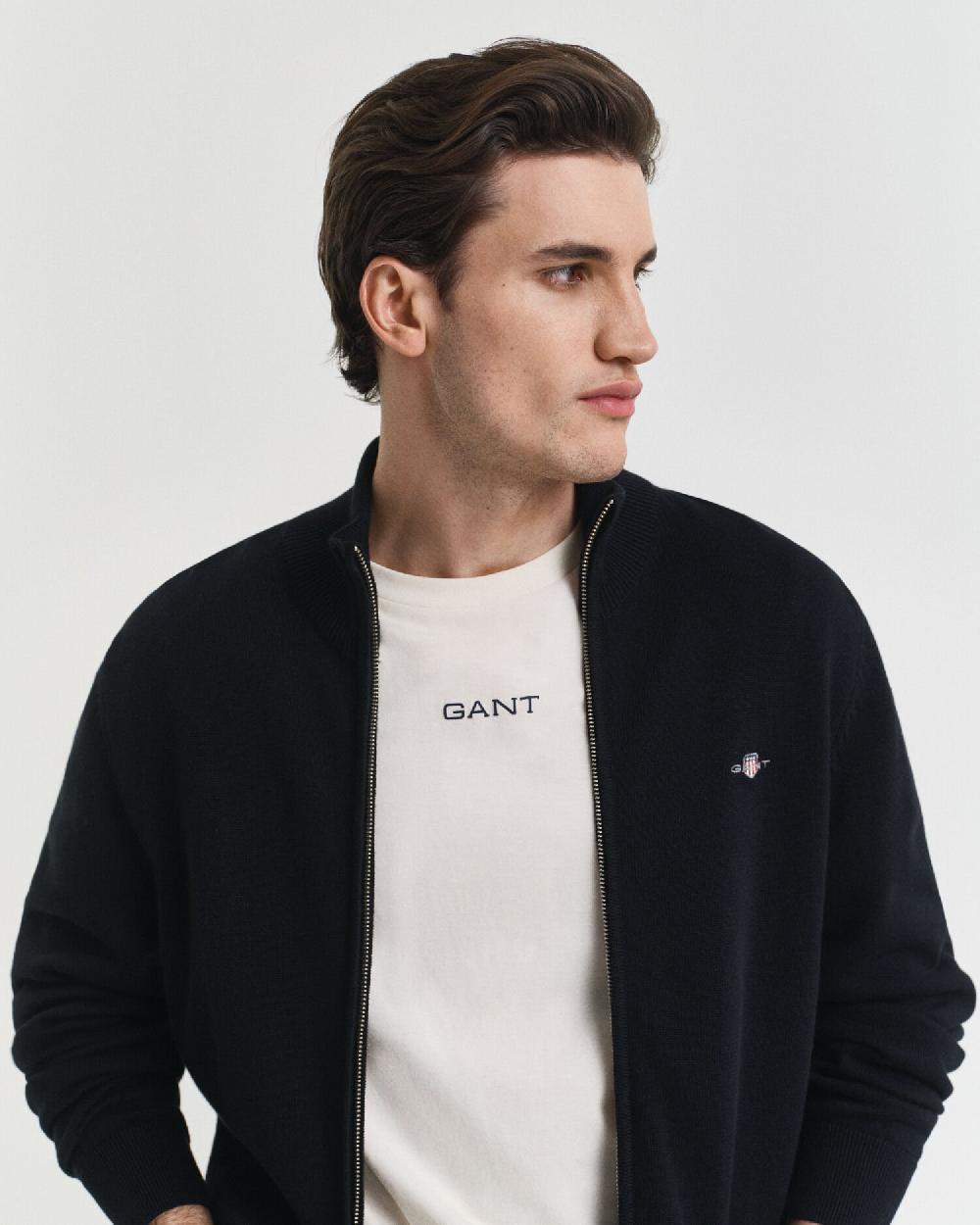 Gant Casual Cotton Zip Cardigan Black