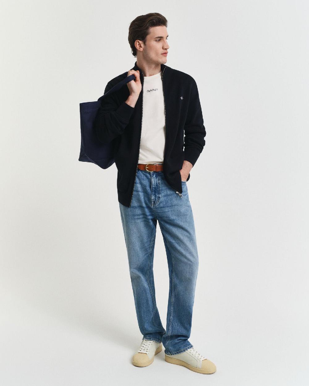 Gant Casual Cotton Zip Cardigan Black