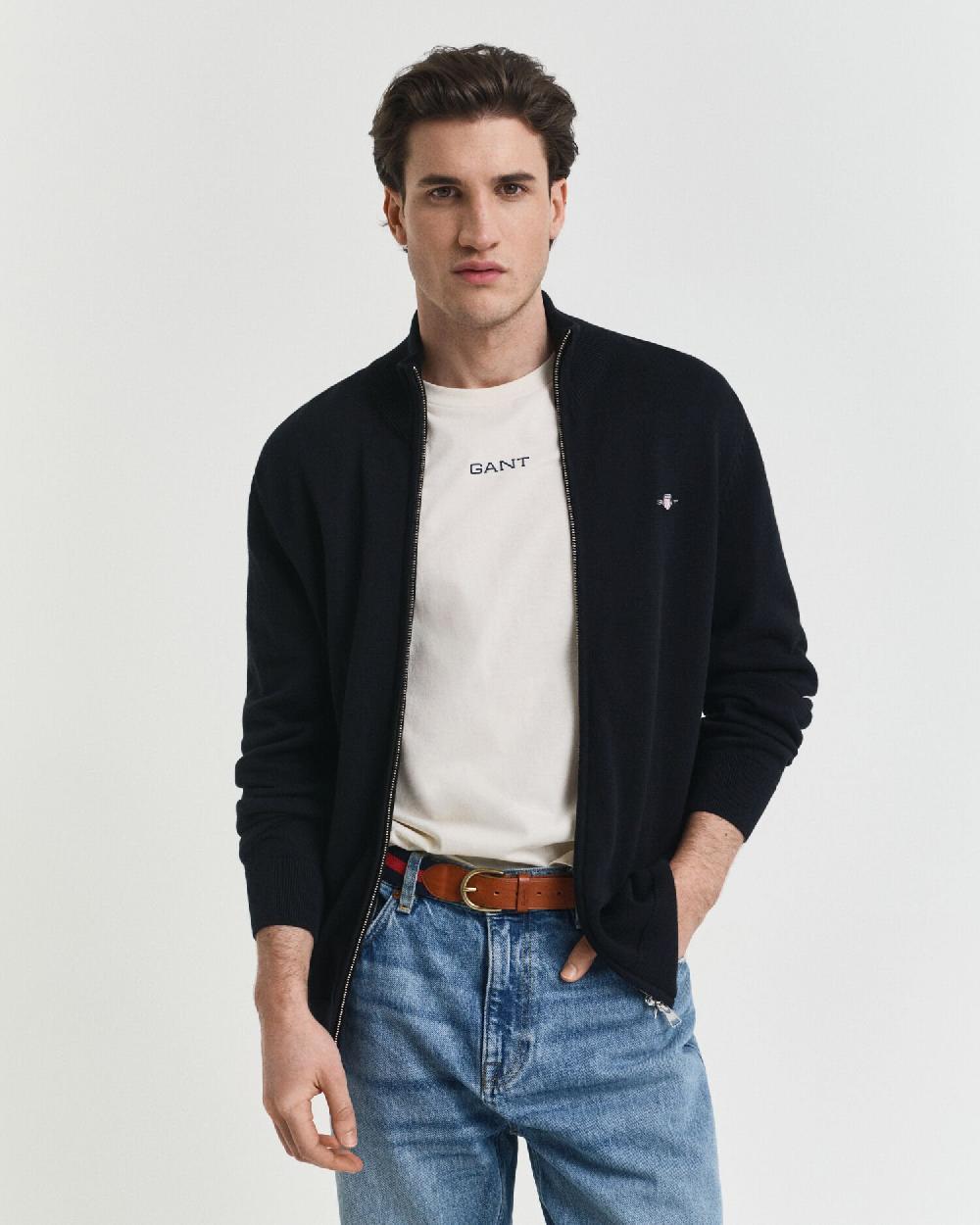 gant Casual Cotton Zip Cardigan black