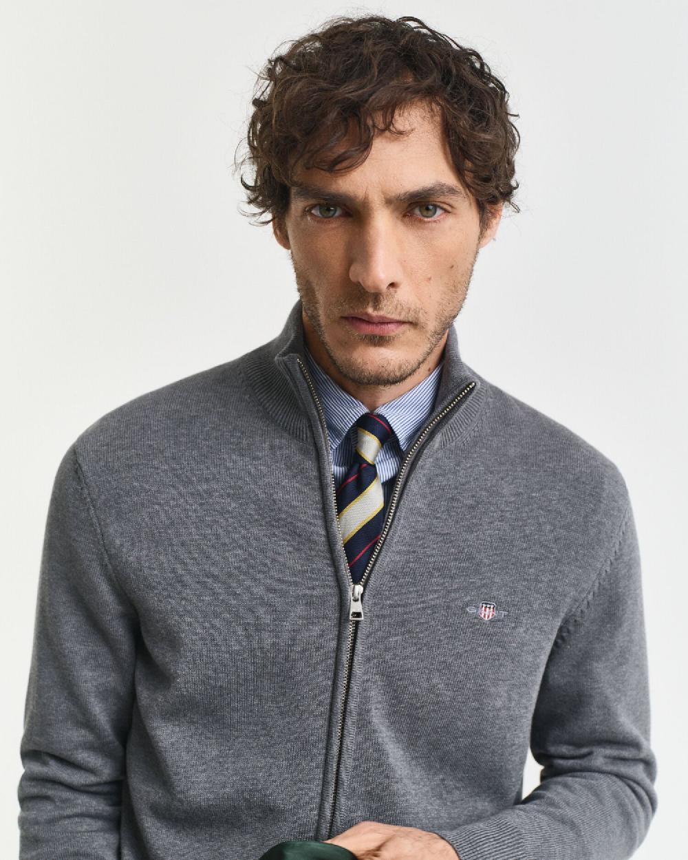 Gant Casual Cotton Zip Cardigan Dark Grey Melange