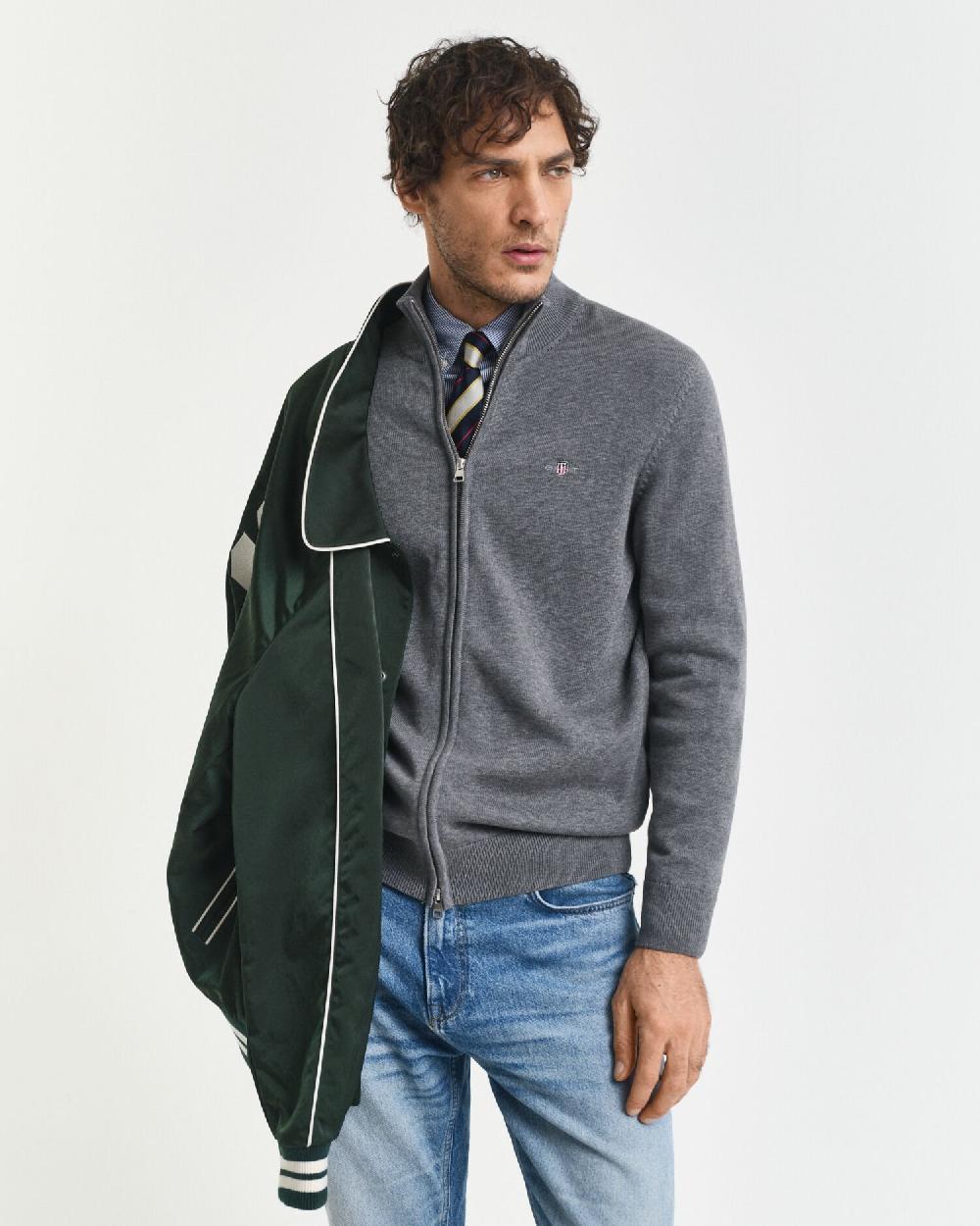 gant Casual Cotton Zip Cardigan dark grey melange