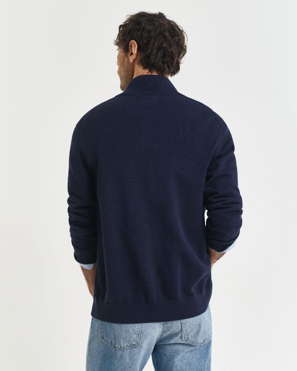 Gant Casual Cotton Zip Cardigan Evening Blue