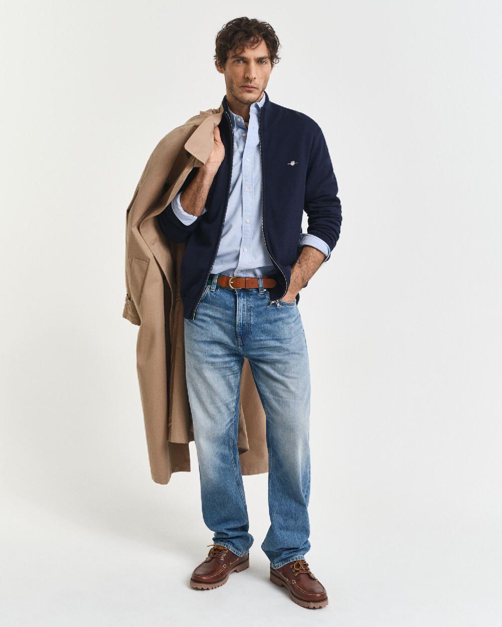 Gant Casual Cotton Zip Cardigan Evening Blue