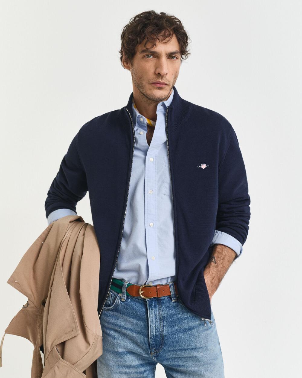 gant Casual Cotton Zip Cardigan evening blue