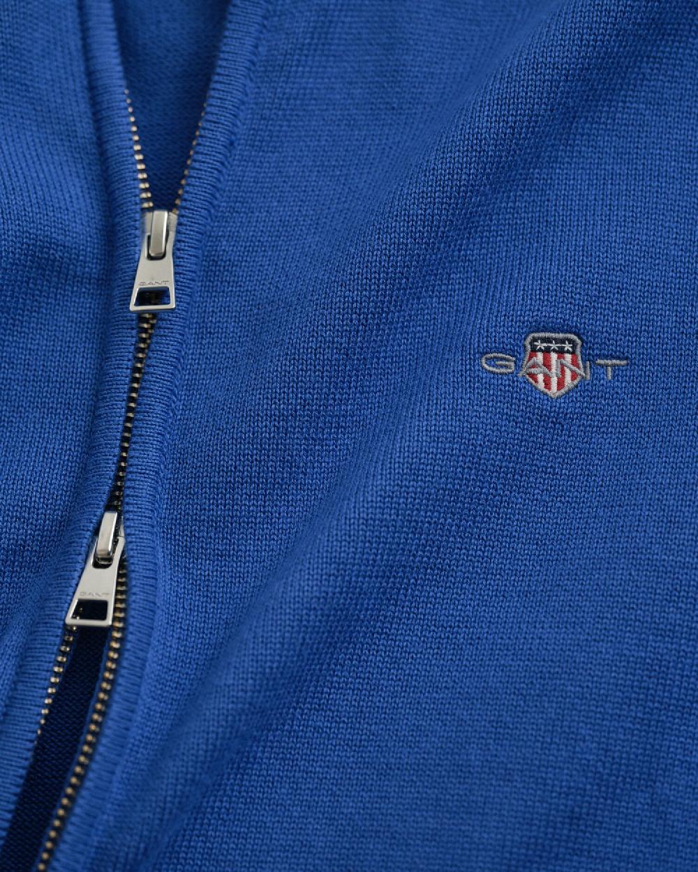 Gant Casual Cotton Zip Cardigan Rich Blue