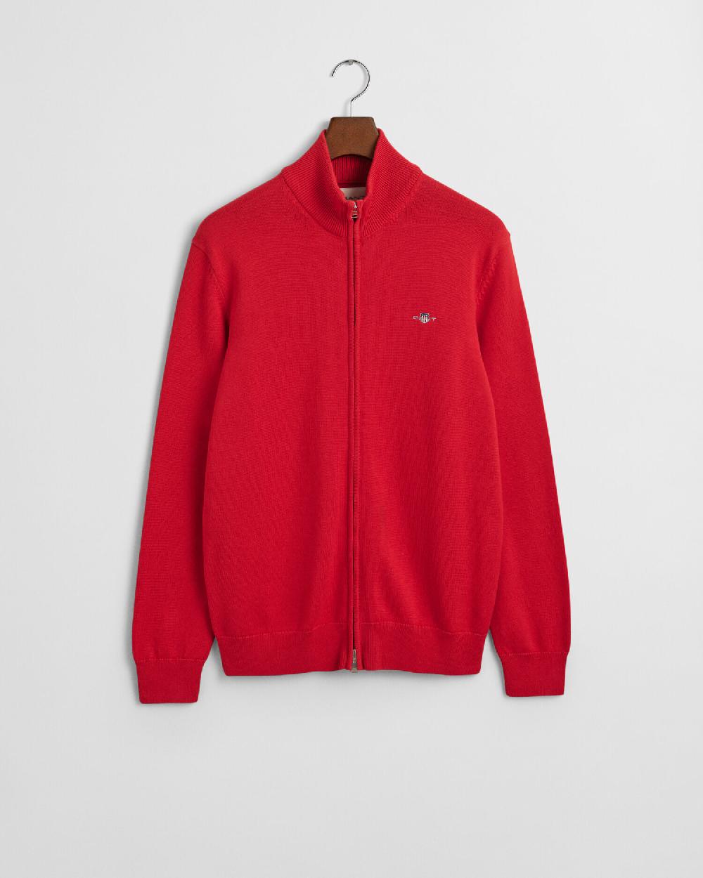 gant Casual Cotton Zip Cardigan ruby red