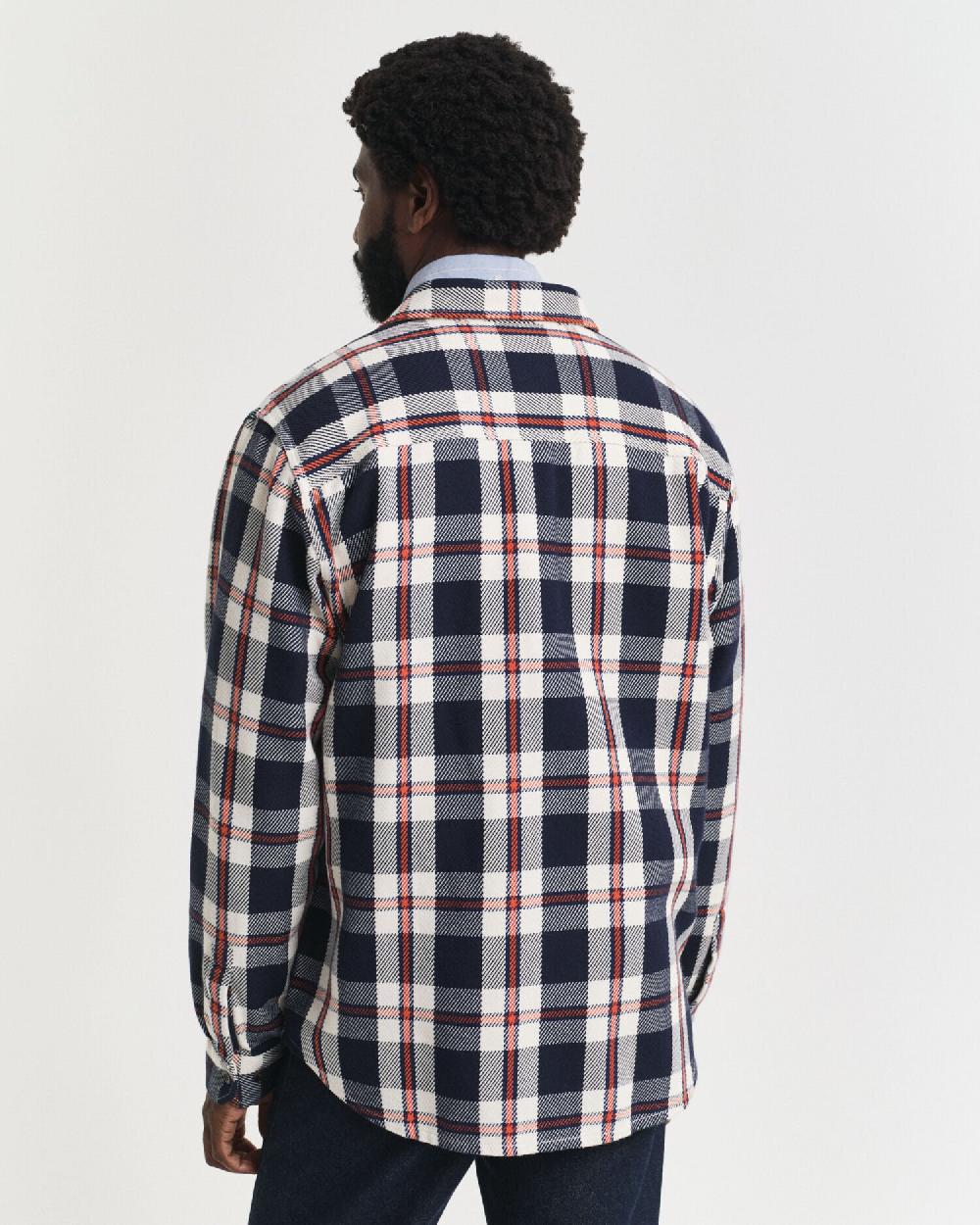 Gant Checked Heavy Twill Overshirt Evening Blue