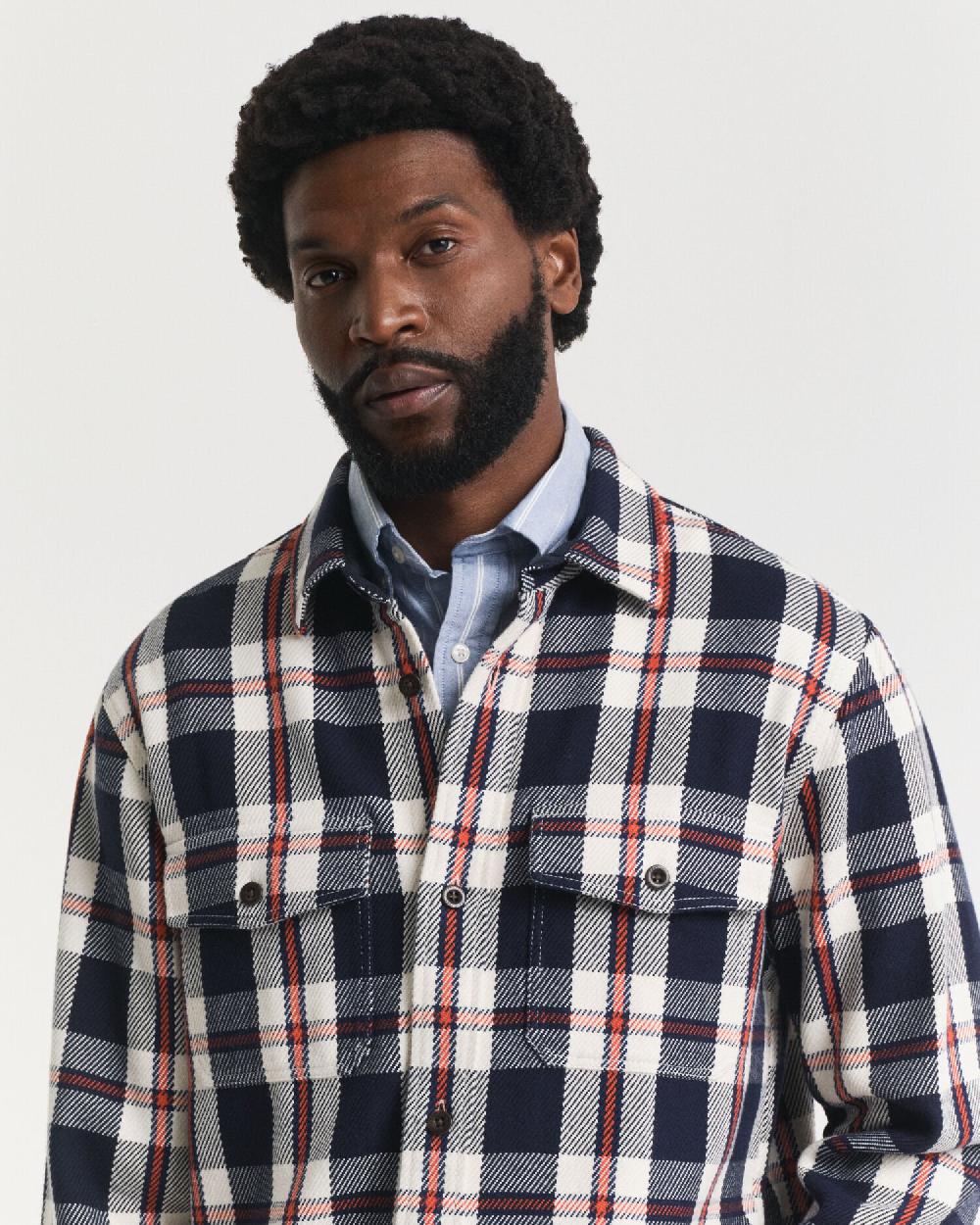 Gant Checked Heavy Twill Overshirt Evening Blue