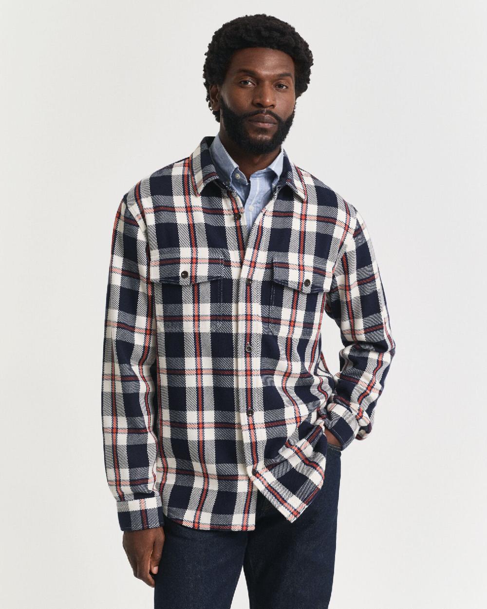 gant Checked Heavy Twill Overshirt evening blue