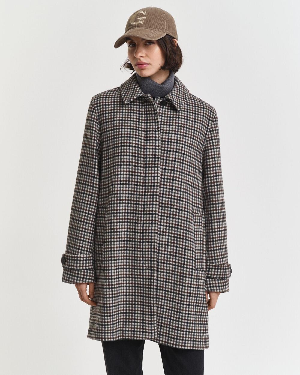 Gant Checked Wool Blend Car Coat Putty