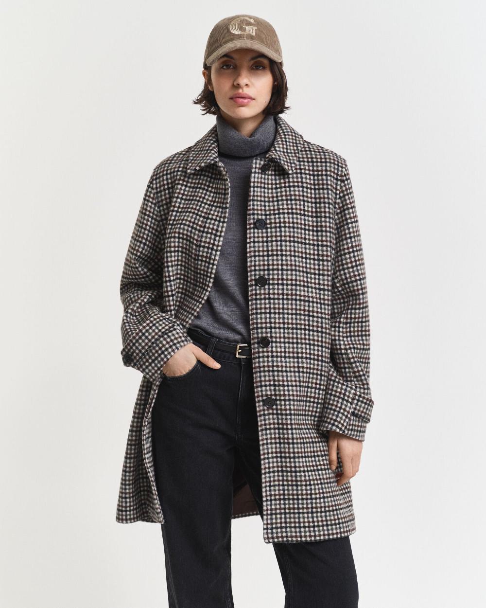 gant Checked Wool Blend Car Coat putty