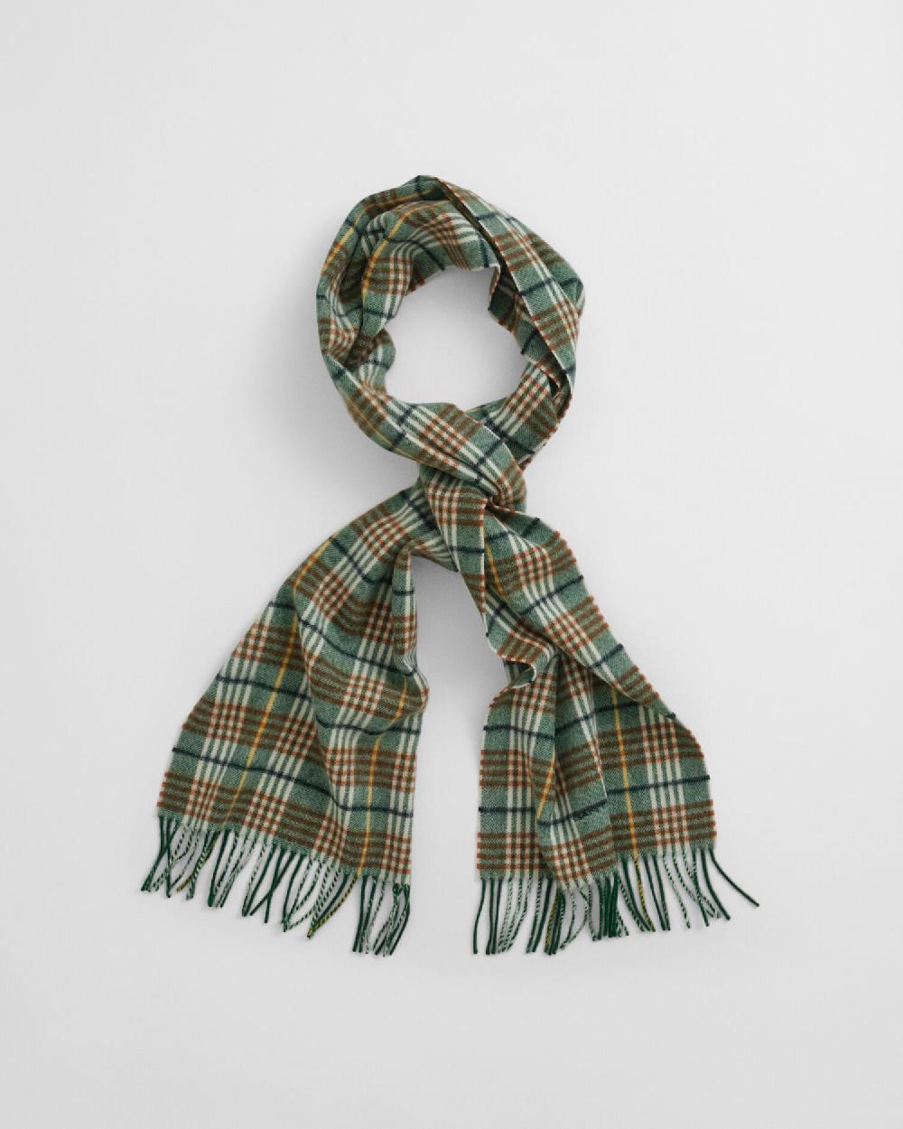 Gant Checked Wool Scarf Grass Green
