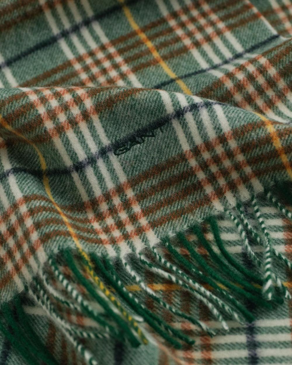 Gant Checked Wool Scarf Grass Green