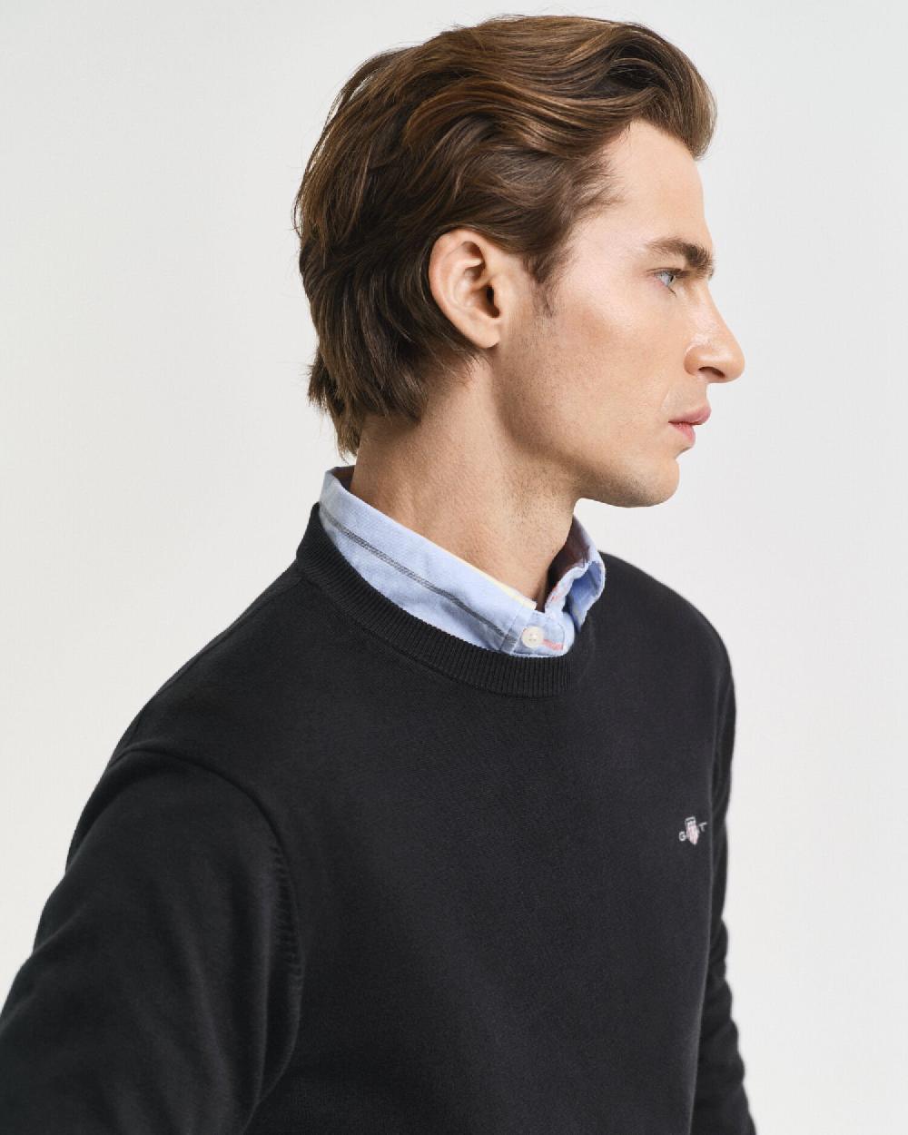 Gant Classic Cotton Crew Neck Sweater Black