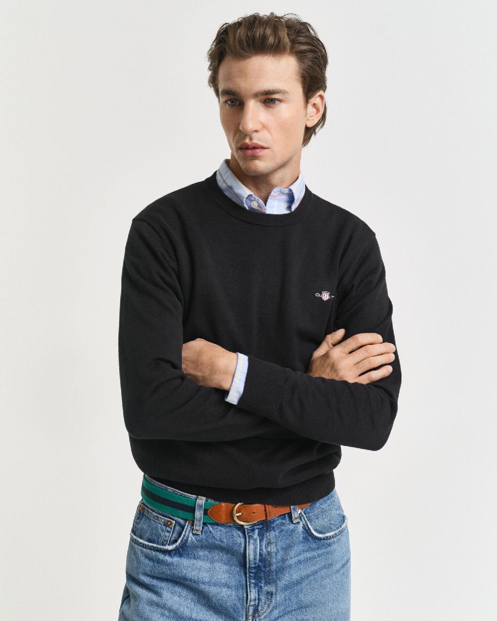 gant Classic Cotton Crew Neck Sweater black