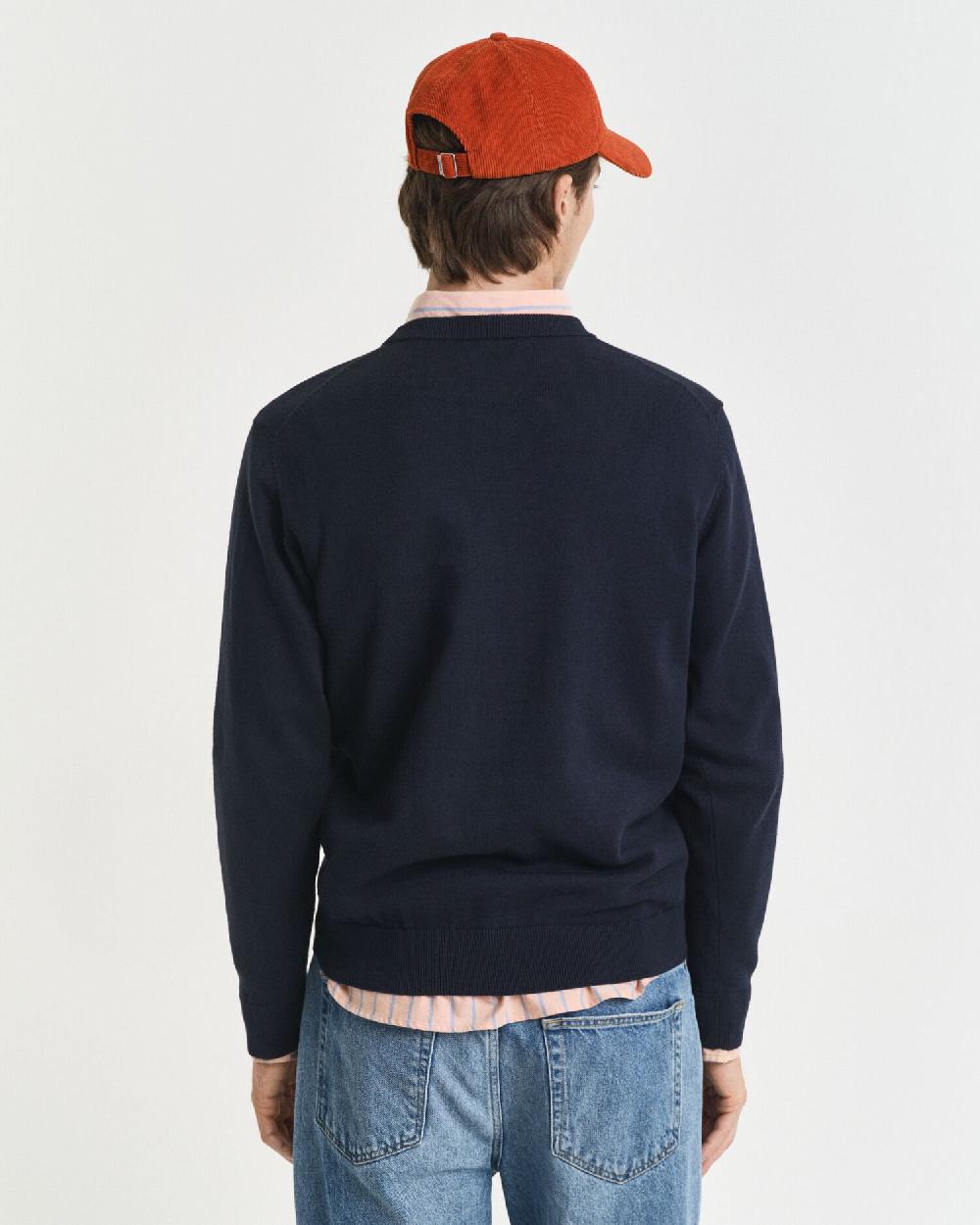 Gant Classic Cotton Crew Neck Sweater Evening Blue