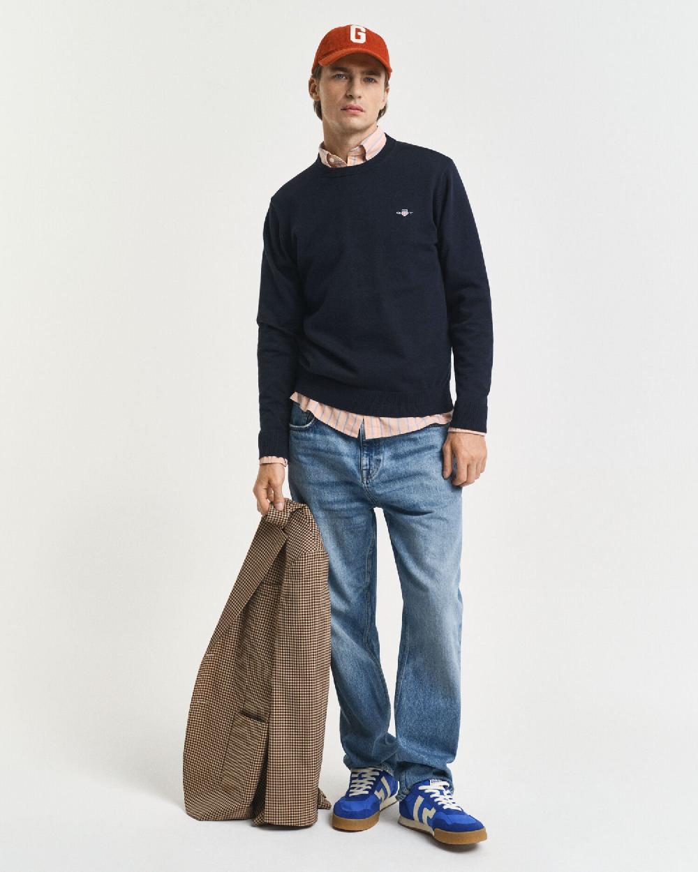 Gant Classic Cotton Crew Neck Sweater Evening Blue