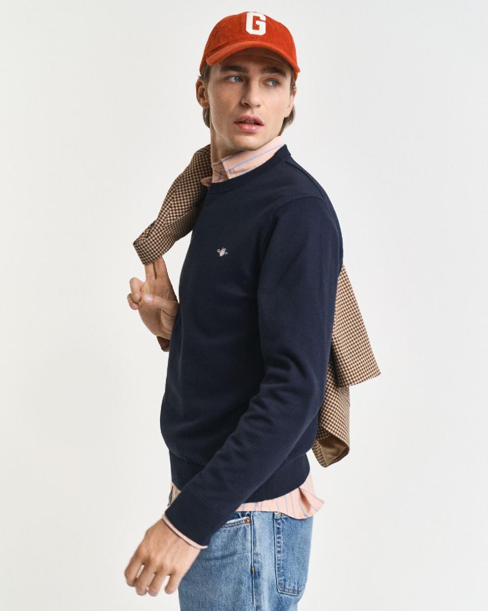 gant Classic Cotton Crew Neck Sweater evening blue