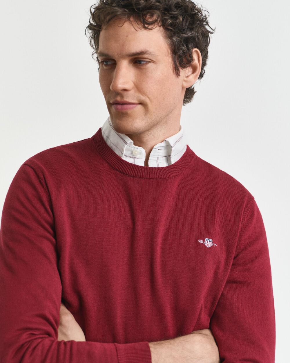 Gant Classic Cotton Crew Neck Sweater Plumped Red