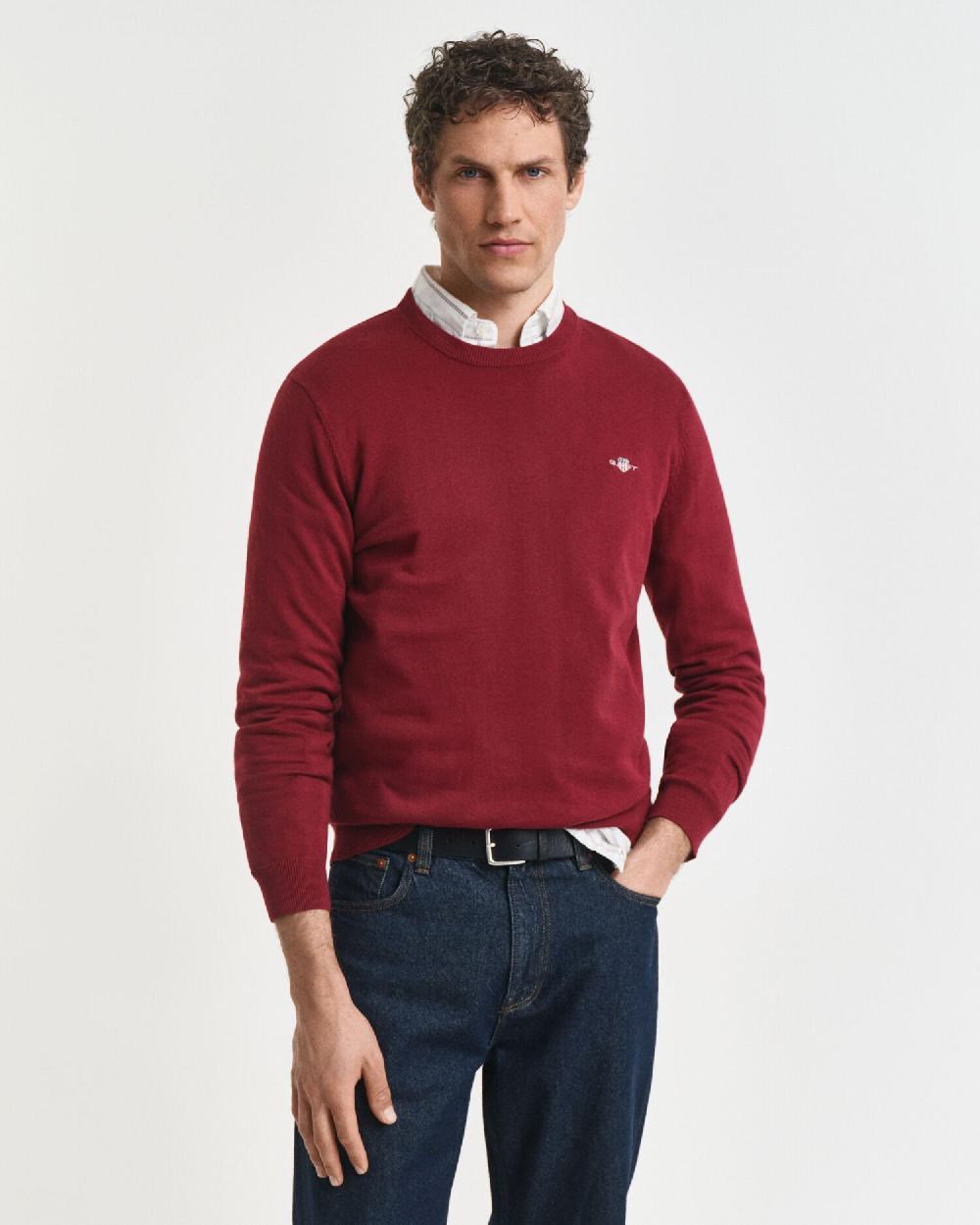 gant Classic Cotton Crew Neck Sweater plumped red