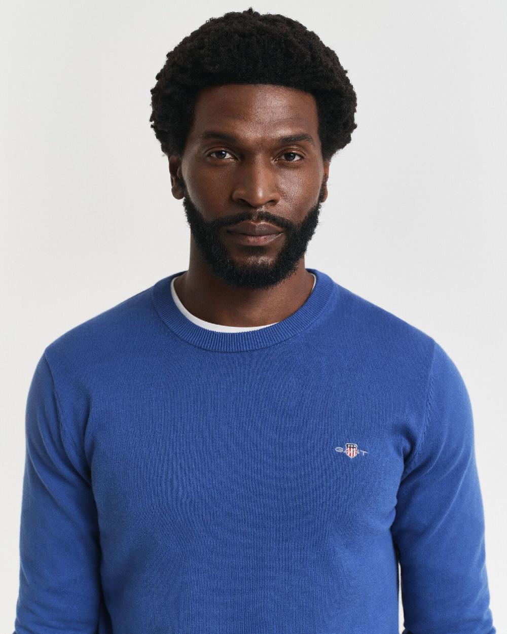 Gant Classic Cotton Crew Neck Sweater Rich Blue