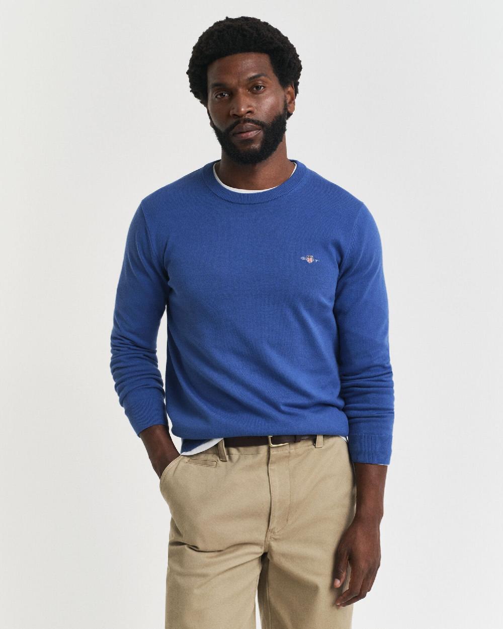 gant Classic Cotton Crew Neck Sweater rich blue