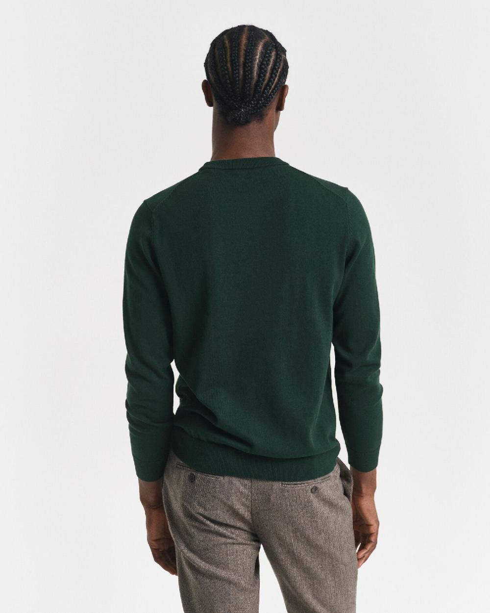 Gant Classic Cotton Crew Neck Sweater Tartan Green