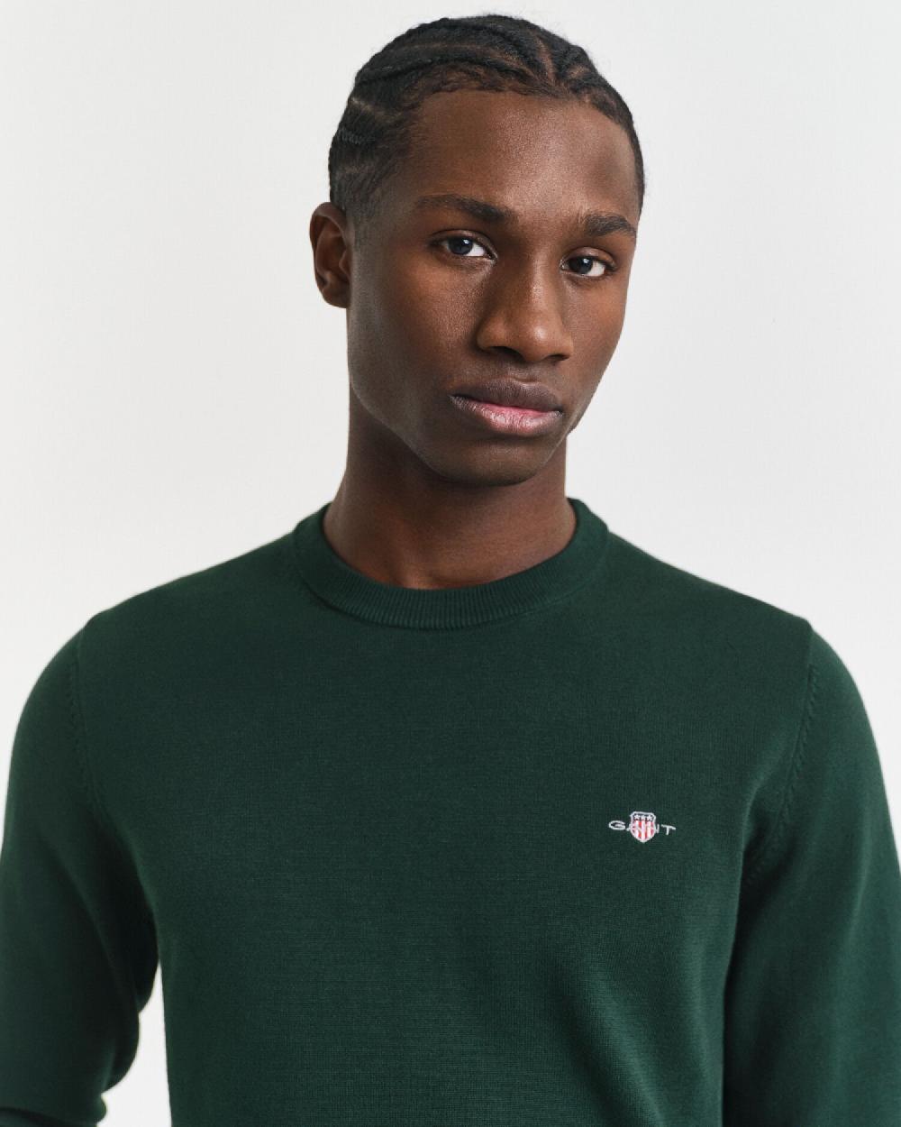 Gant Classic Cotton Crew Neck Sweater Tartan Green