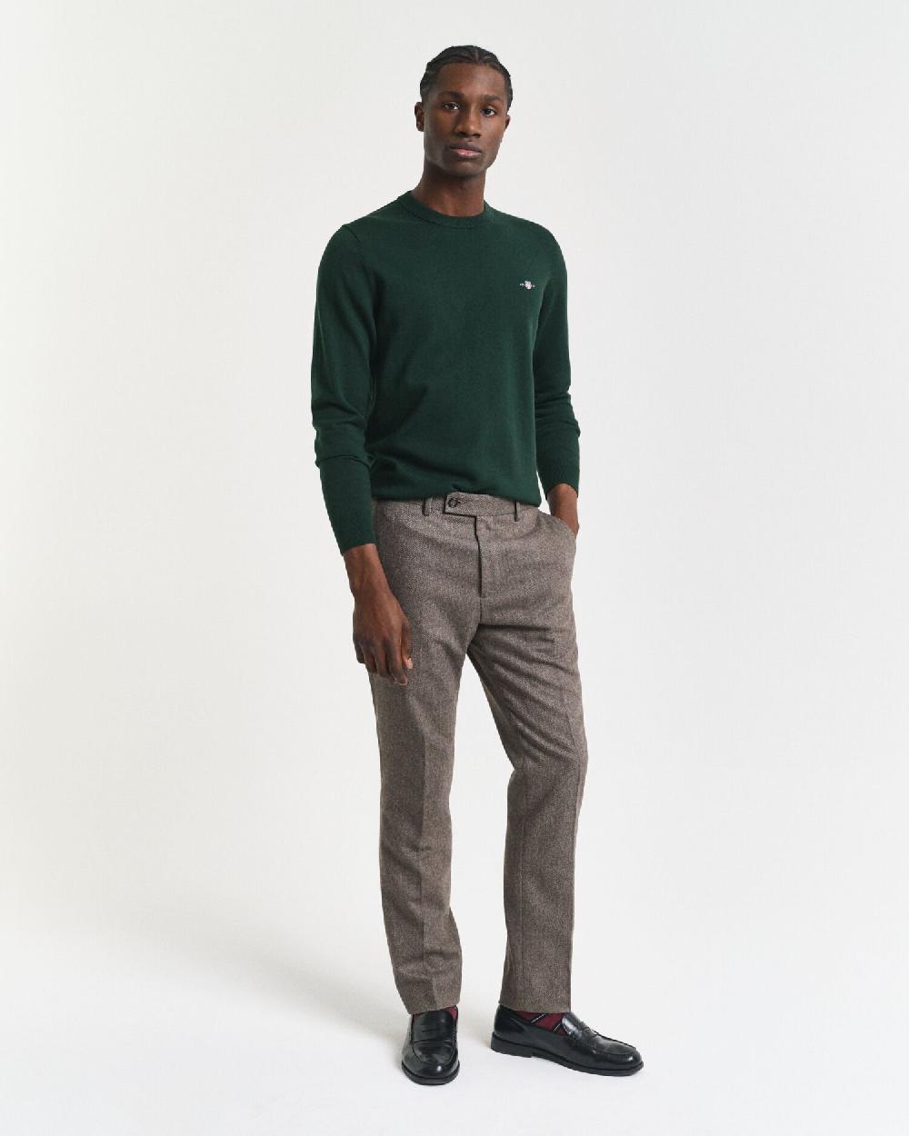 Gant Classic Cotton Crew Neck Sweater Tartan Green