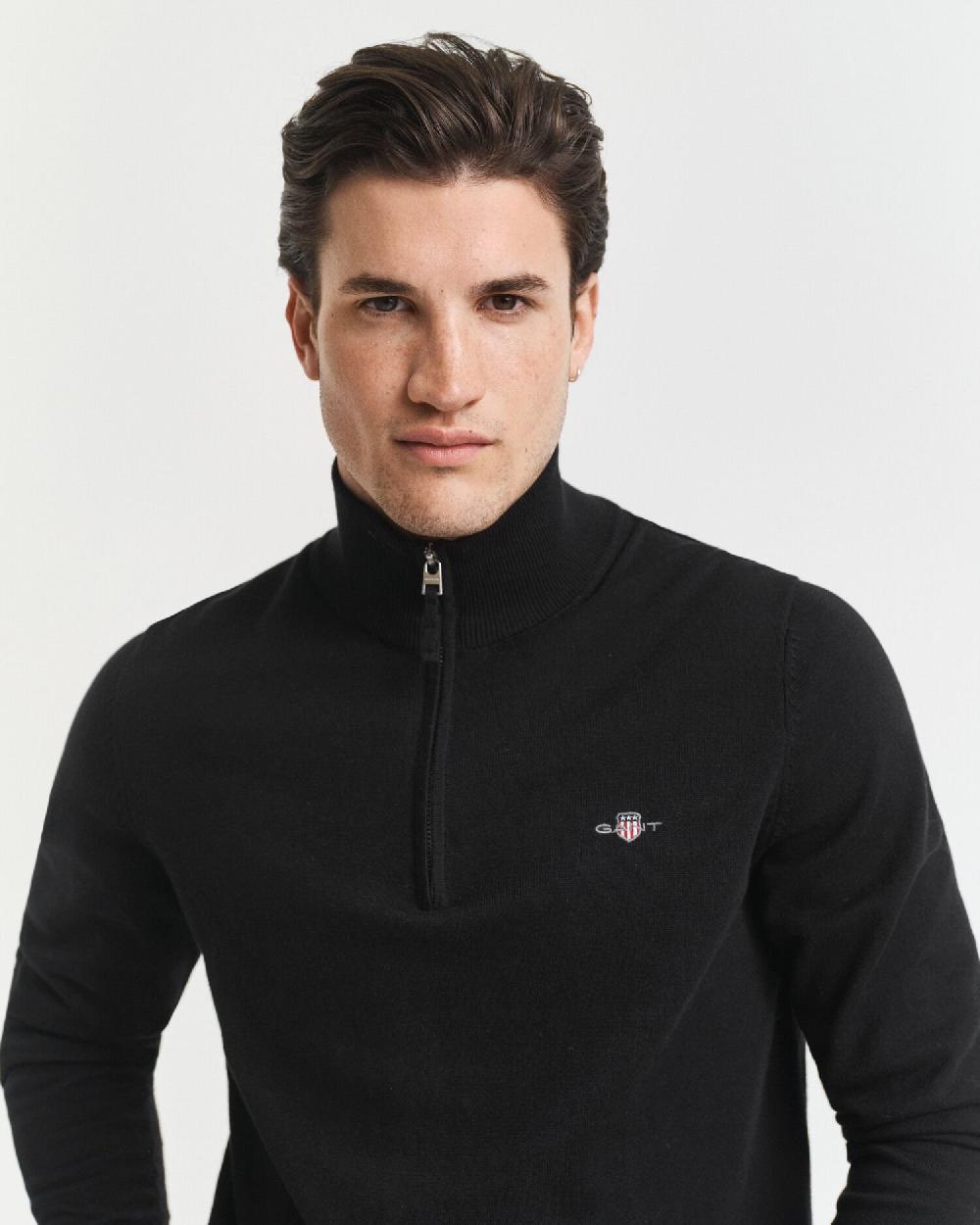 Gant Classic Cotton Half-Zip Sweater Black