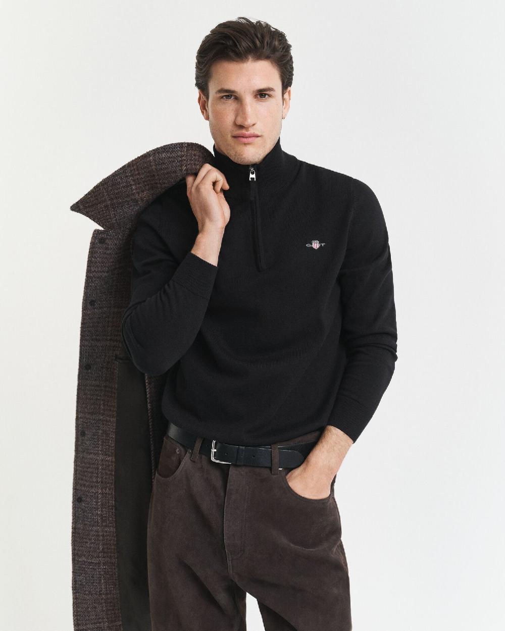 gant Classic Cotton Half-Zip Sweater black
