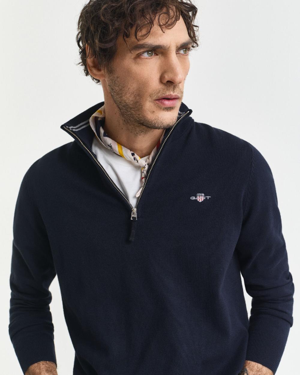 Gant Classic Cotton Half-Zip Sweater Evening Blue