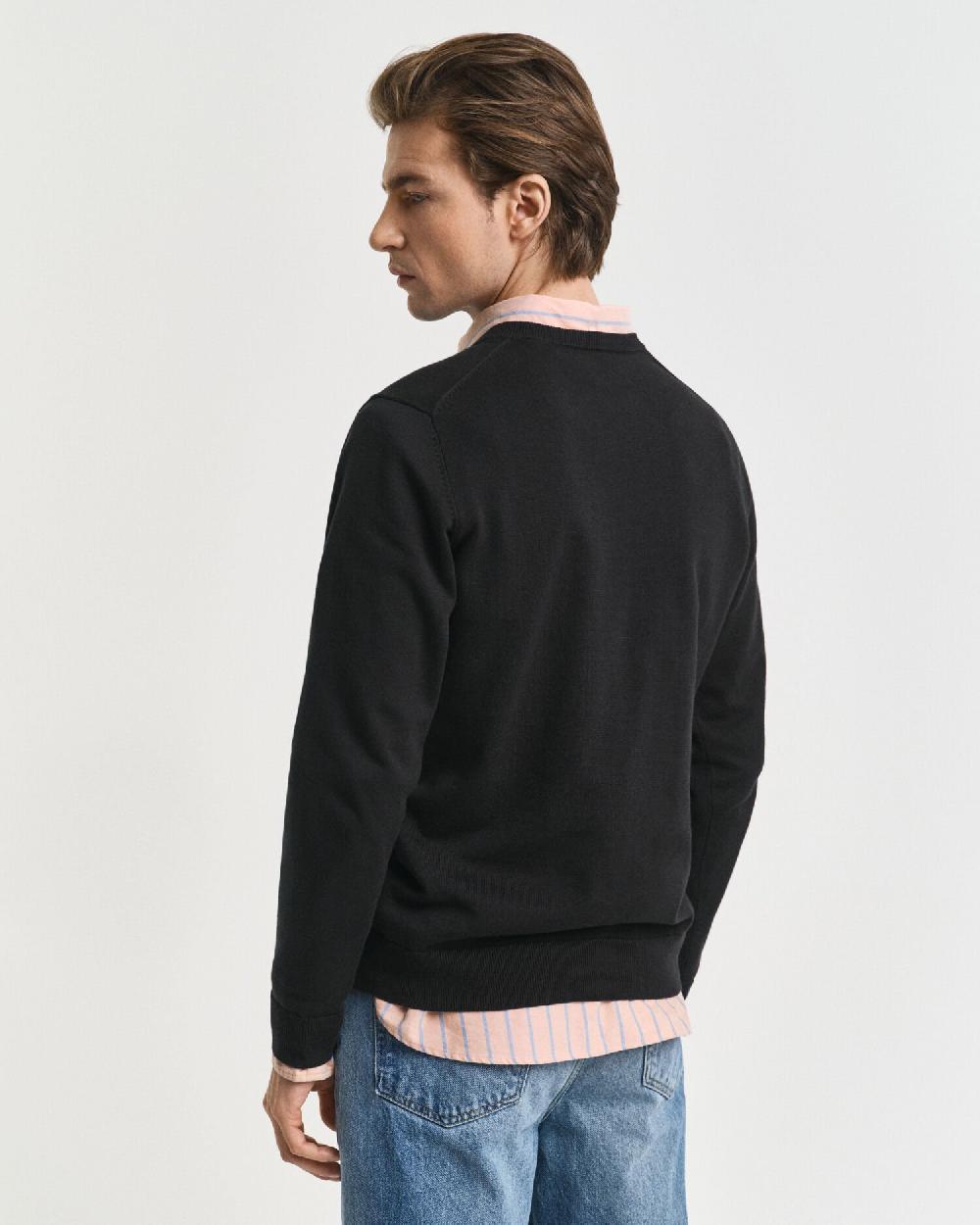 Gant Classic Cotton V-Neck Sweater Black