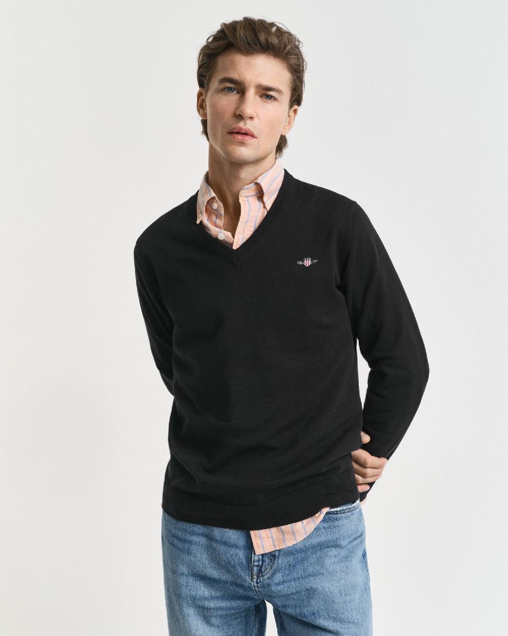 gant Classic Cotton V-Neck Sweater black