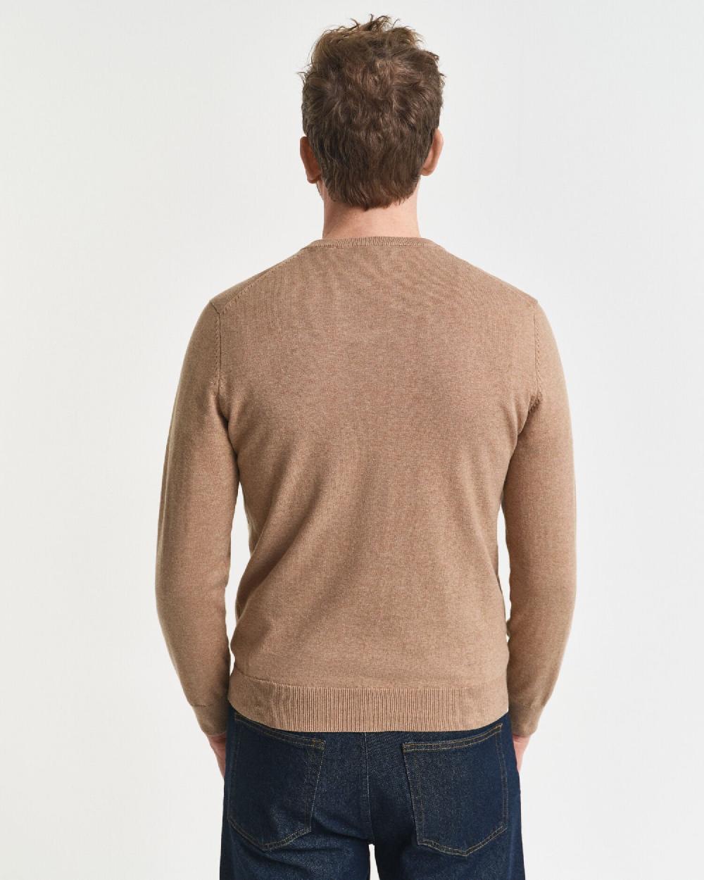 Gant Classic Cotton V-Neck Sweater Dk Sand Melange