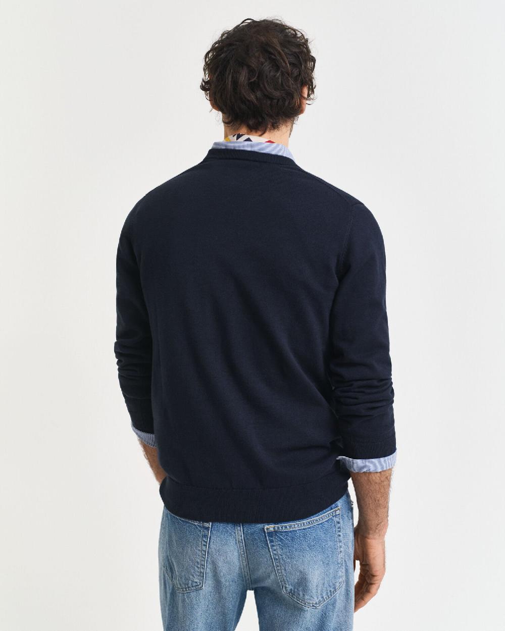 Gant Classic Cotton V-Neck Sweater Evening Blue