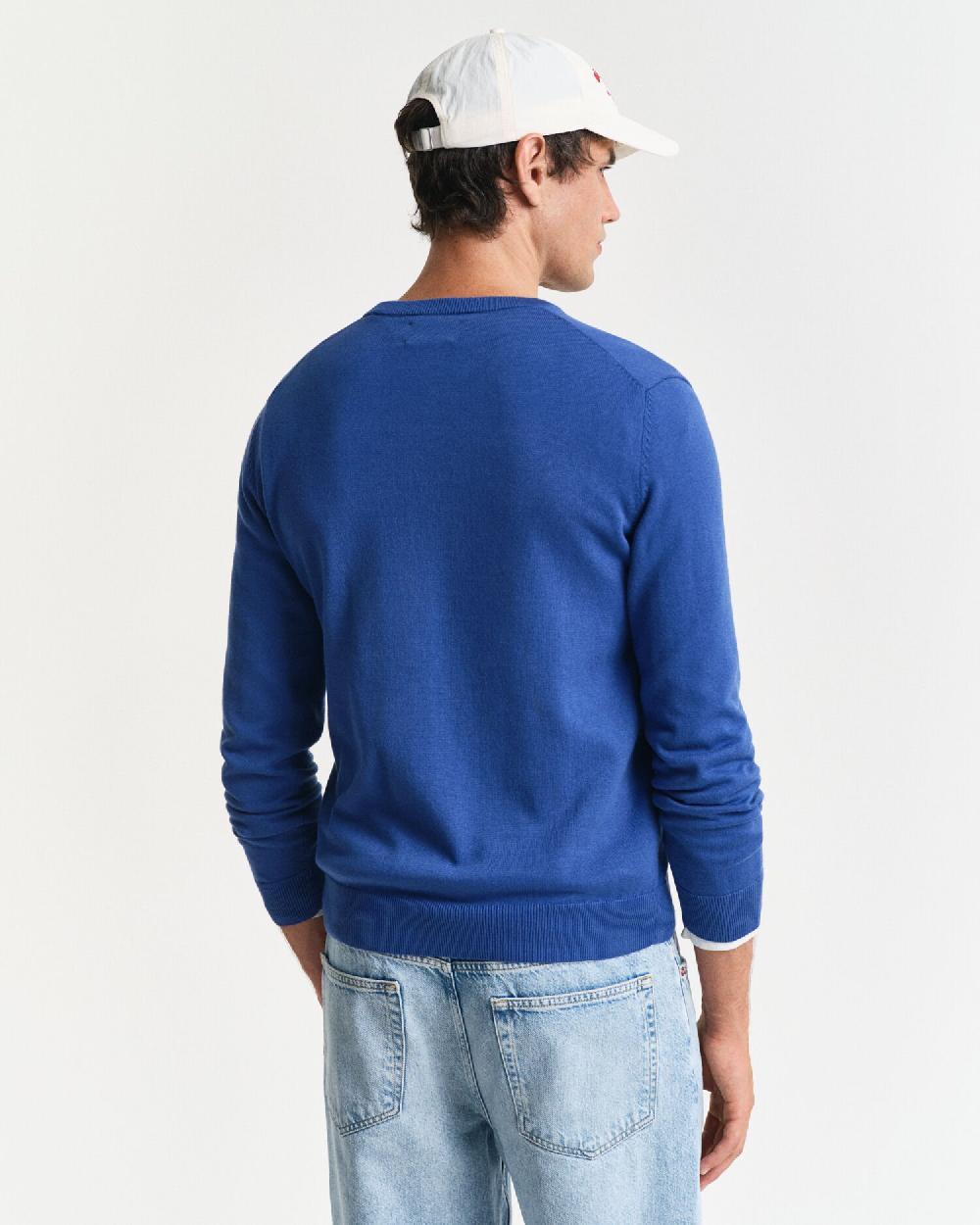 Gant Classic Cotton V-Neck Sweater Rich Blue