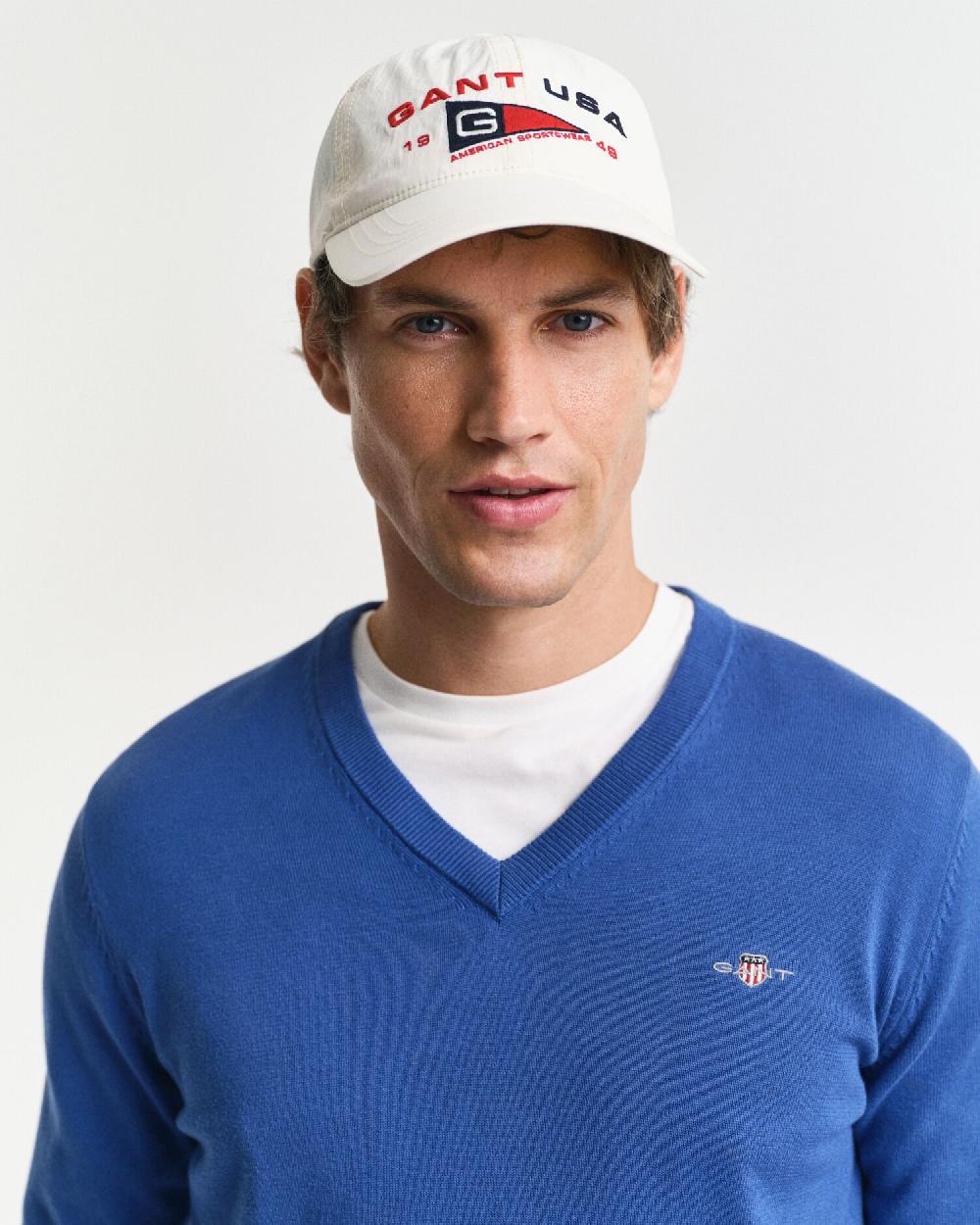 Gant Classic Cotton V-Neck Sweater Rich Blue