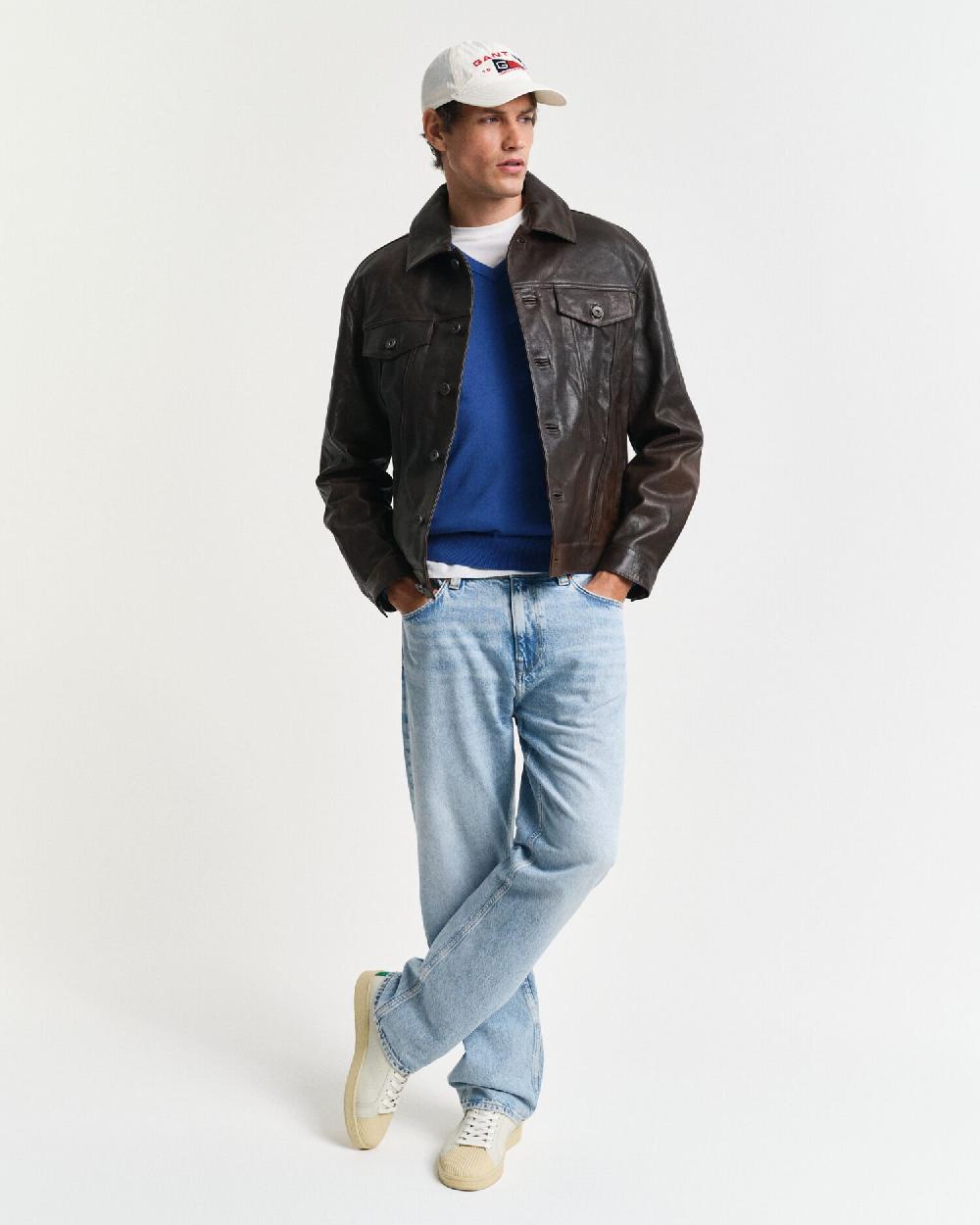 Gant Classic Cotton V-Neck Sweater Rich Blue