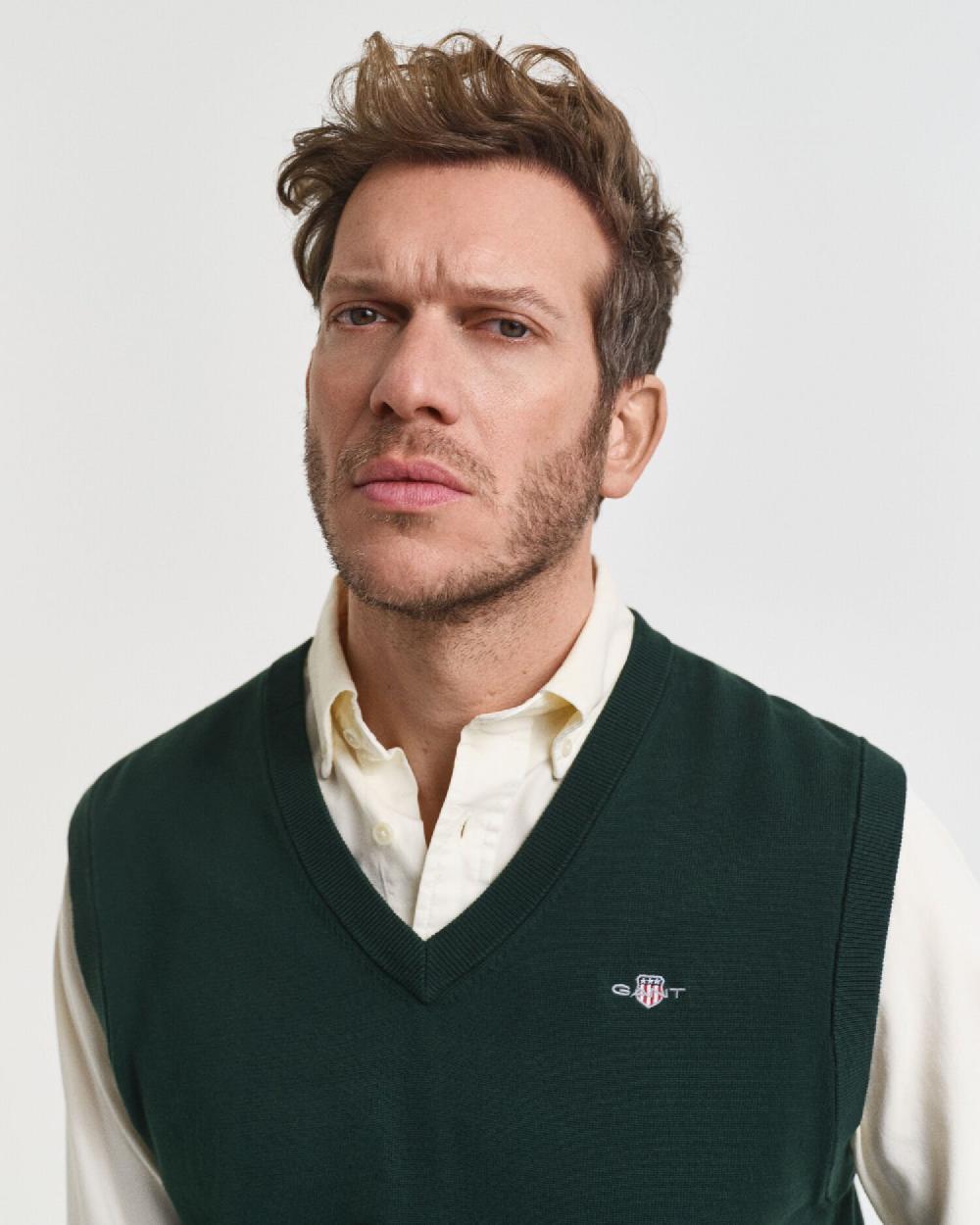 Gant Classic Cotton Vest Tartan Green
