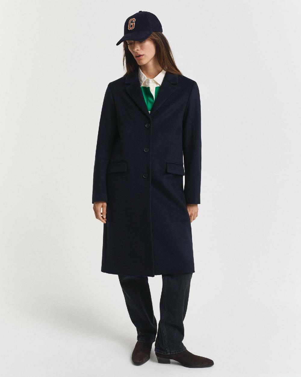 Gant Classic Tailored Wool Blend Coat Evening Blue
