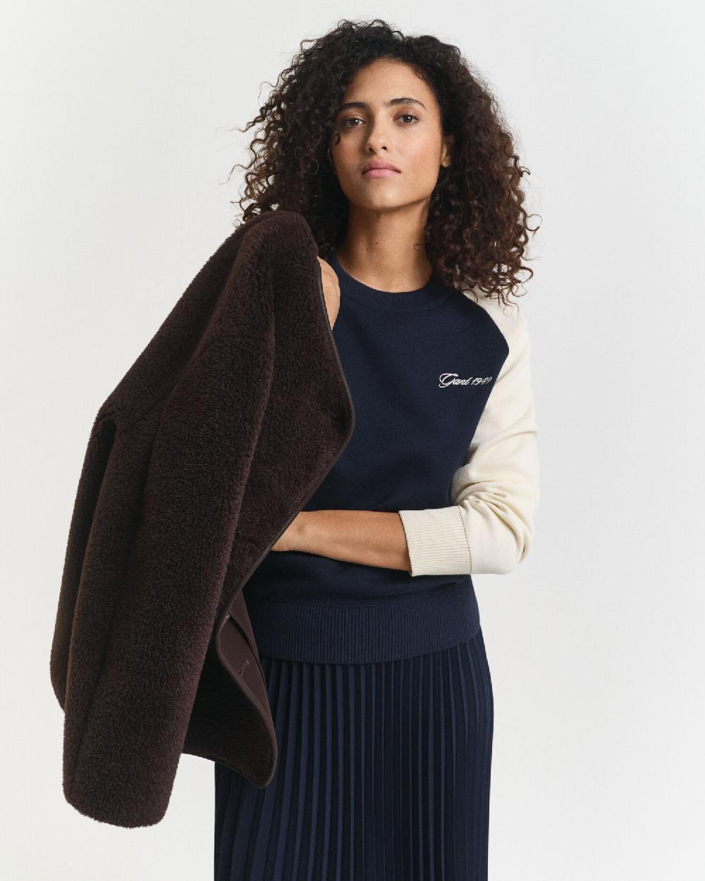 gant Color Blocked Crew Neck Sweater evening blue